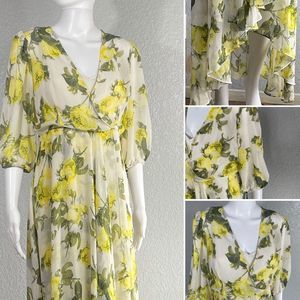 Calvin klein floral v neck yellow dress